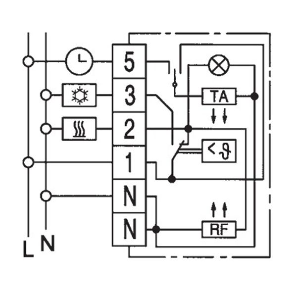 Room controller, 5-30C, AC 230V, 1 changeover contact, 10/5A, TA approx.5K, switch T/N/A, lamp heat image 3