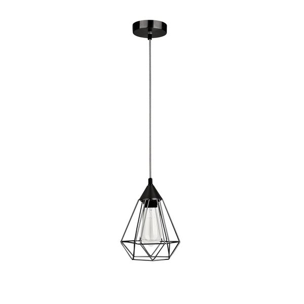 Black Metal   Black & White Fabric Wire  LED E27 1x12 Watt 230 Volt  IP20 Bulb Excluded   D: 17 H1: 22.5 H2: 120 cm Adjustable Height image 1