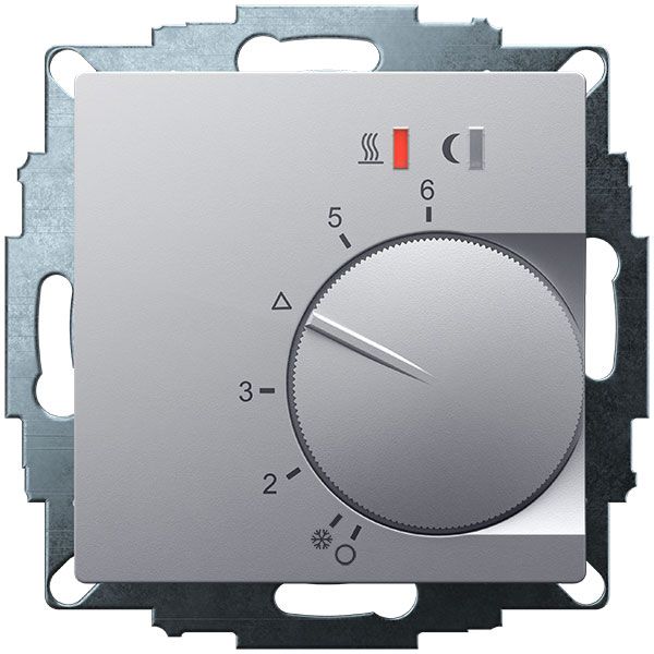 UP room controller, aluminum 55x55, 5-30C, AC 230V, 16 A relay output 1 NO contact, PWM / 2 point control, switch, TA, LED displays image 1