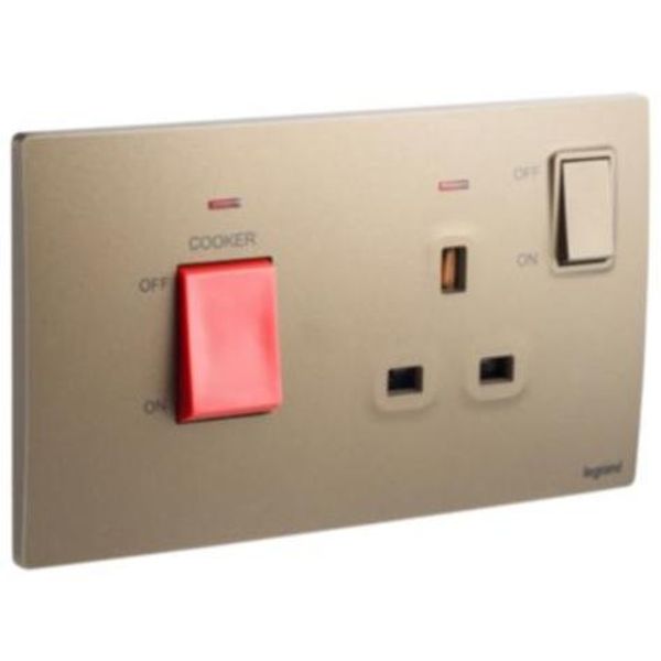 Mallia Senses 2 gang cooker unit control - 45A - with BS socket outlet - 13A - Dark Bronze image 1