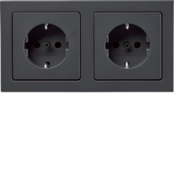 SCHUKO socket outlet combination 2gang, w. frame,Q.3, anth image 1