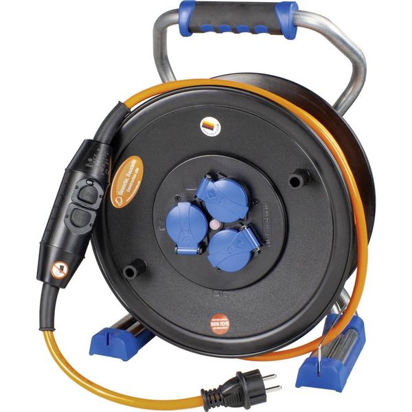 Xperts PRCD-S cable drum 320Ø mm 40 m construction site management H07BQ-F 3G2.5 orange with protective contact plug with KOPP PRCD-S intermediate switch 30mA image 1