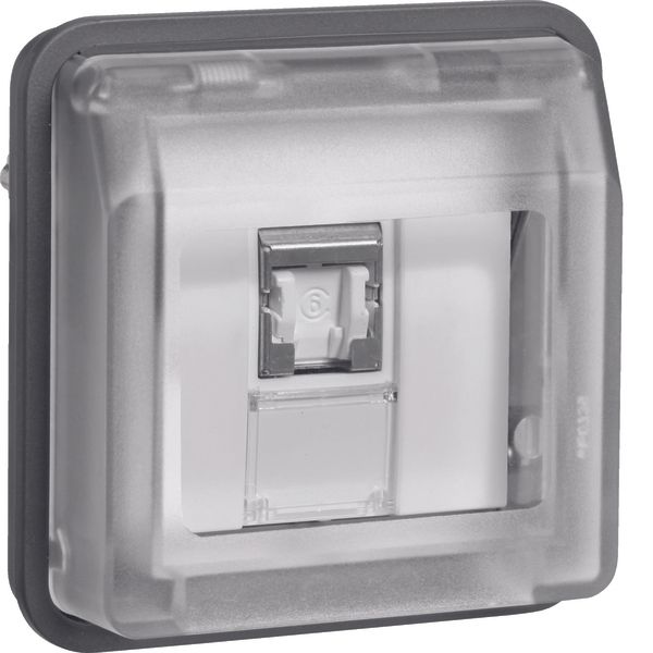 FCC soc.out. insert 8p shielded hinged cover surf./flushmtd,cat.6,labf image 1