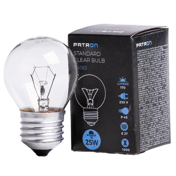 Incandescent Bulb E27 25W P45 230V CL Patron image 1