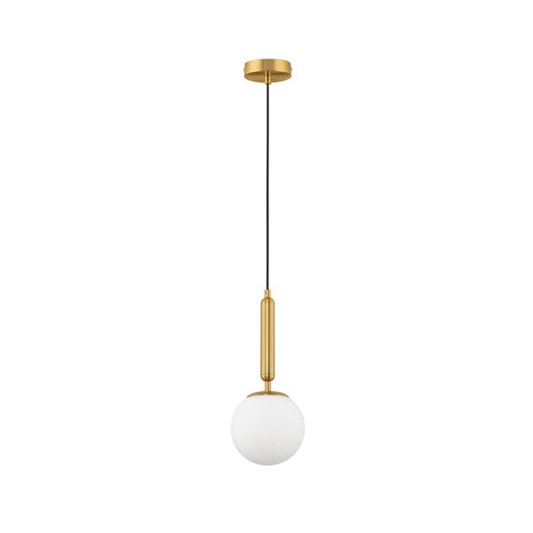 Brass Gold Metal  Opal Glass  LED E27 1x12 Watt 230 Volt   IP20 Bulb Excluded  D: 15 H: 185 cm Adjustable height image 1