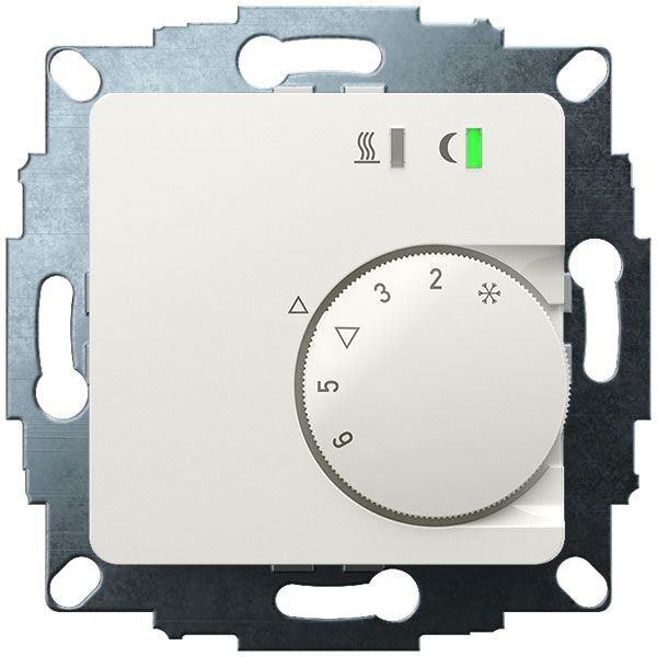 UP room controller, RAL9010 glossy 50x50, 5-30C, AC 24V, triac output, switchable 5 actuators each 3W, change-over input, TA 3.5K, LED displays image 1