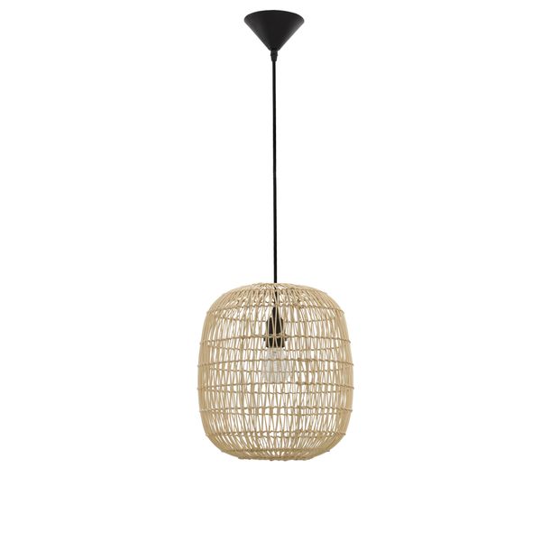 Natural Rattan  Black Fabric Wire & Base  LED E27 1x12 Watt 230 Volt  IP20 Bulb Excluded  D: 30.5 H1: 34 H2: 215 cm Adjustable height image 1