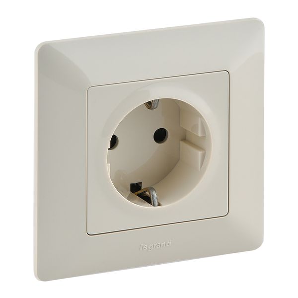 2P+E SOCKET WITH SHUTTERS AUTO IVORY VALENA LIFE image 1