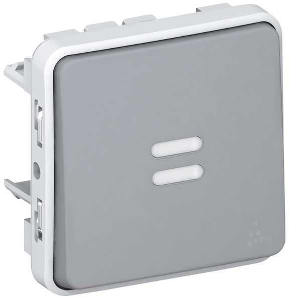 Push-button Plexo IP 55 - illuminated N/O contact - 10 A - modular - grey image 1