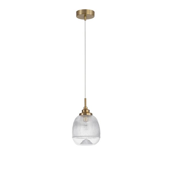 Satin Gold Metal  Clear Glass   LED E14 1x5 Watt 230 Volt  IP20 Bulb Excluded  D: 15 H1: 24 H2: 120 cm Adjustable height image 1