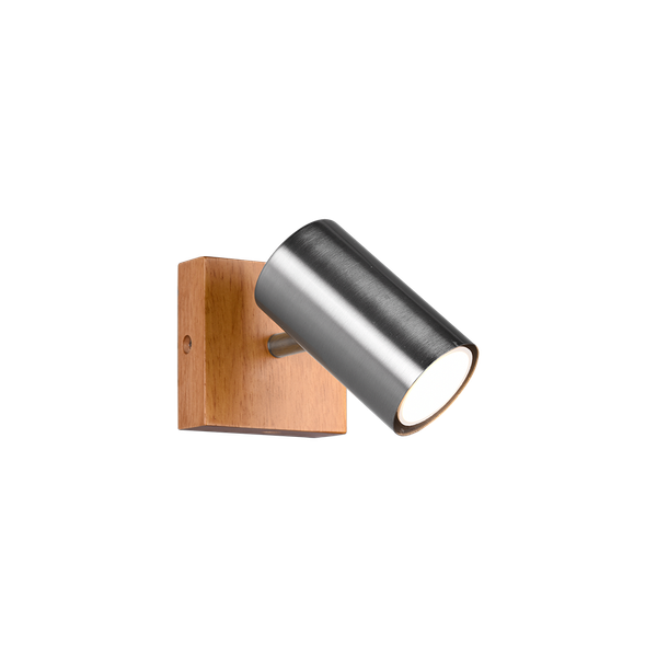 Marley spotlight 1-pc GU10 brushed steel/wood image 1