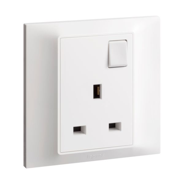 Socket 1 Gang 13A Switched + LED 7X7 White, Legrand-Belanko S image 1