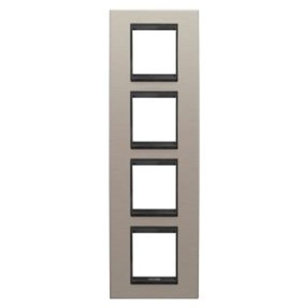 LUX INTERNATIONAL PLATE - IN METAL - 2+2+2+2 MODULES VERTICAL - BRUSHED ALUMINIUM LAVY - INNER FRAME MATT BLACK - CHORUSMART image 1