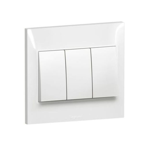 Switch 3 Gang 2 Way 16A 7X7 White , Legrand-Belanko S image 1