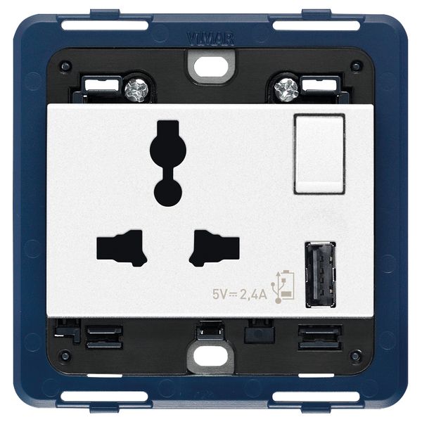 2P+E 13A SICURY socket multistd USBA whi image 1