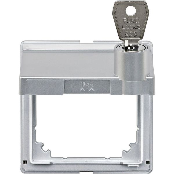 Intermediate ring with hinged lid and lettering field, lockable, aluminum, AQUADESIGN image 1