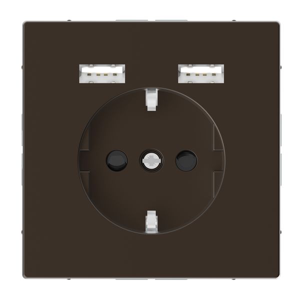 Merten - USB charger + schuko socket-outlet - 2.4A 16A - mocca image 1