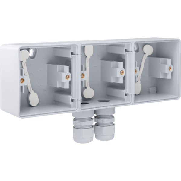 Splashproof horizontal threefold surface-mounting box with one double image 1