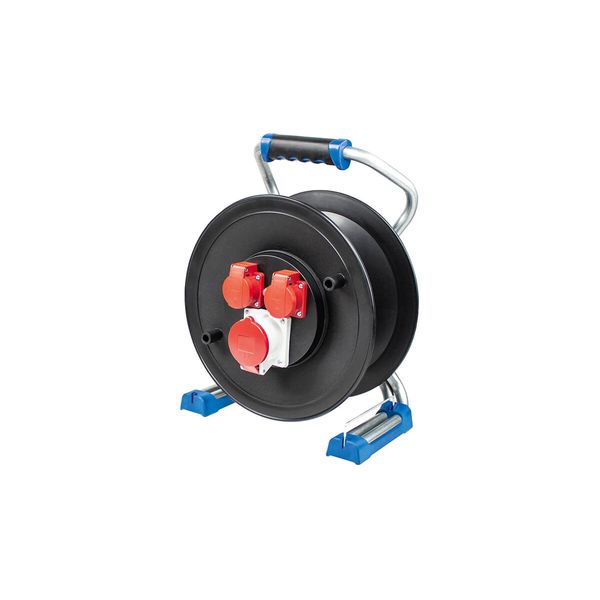 Xperts CEE cable reel empty 320mmØ, for 40m cable, 1 CEE socket 400V/16A/5pole, 2 sockets 230V/16A image 1