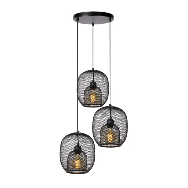 Lucide JERREL - Pendant light - Ø 51 cm - 3xE27 - Black image 1