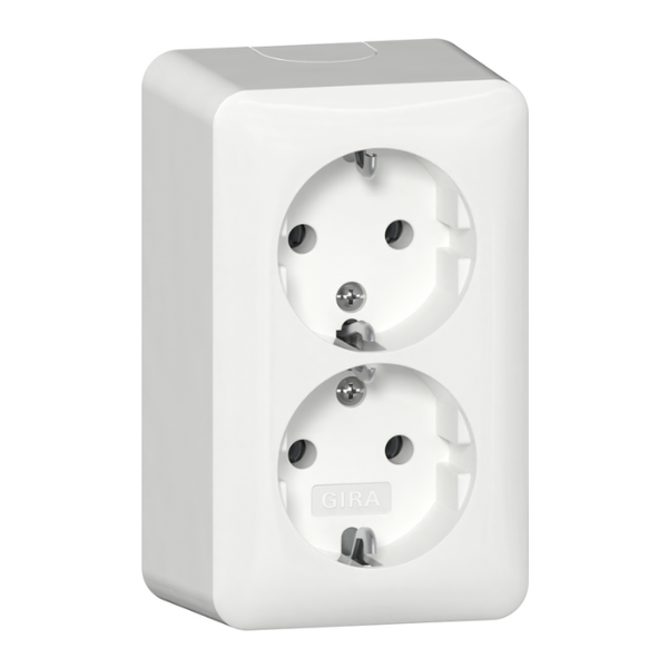 SCHUKO double socket outlet 16 A 250 V~ with mounting plate, pure white image 1