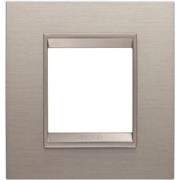 LUX INTERNATIONAL PLATE - IN METAL - 2 MODULES - BRUSHED ALUMINIUM - INNER FRAME MATT LIGHT BRONZE - CHORUSMART image 1