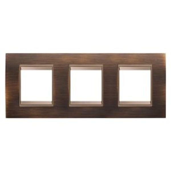 LUX INTERNATIONAL PLATE - IN METAL - 2+2+2 MODULES HORIZONTAL - ANTIQUE BRASS LAVY - INNER FRAME MATT DARK BRONZE - CHORUSMART image 1