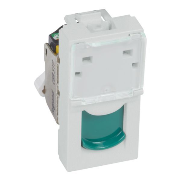 Arteor CAT 6A STP RJ45 Socket 1 Module Soft Alu with Green Shutter image 1