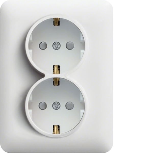 Double Schuko socket, prot. children-white image 1