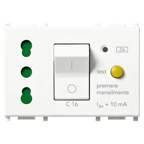 2P+E 16A P17/11 outlet +C16 RCBO white image 1