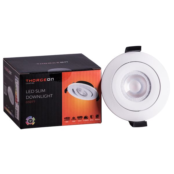 LED Slim Downlight 5W DIMM CCT 400Lm 50° CRI 90 Flicker-Free Cutout 70-75mm (Internal Driver Included) RAL9003 THORGEON image 1