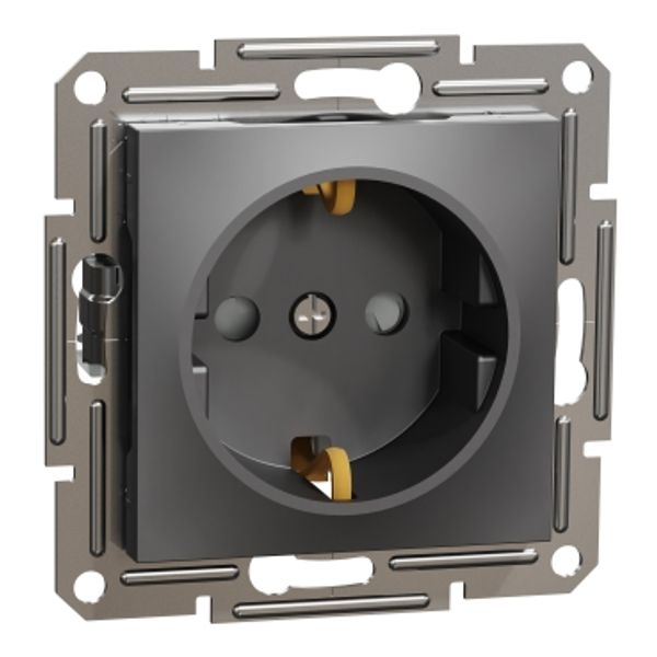 Asfora - single socket outlet with side earth with shutters,wo frame, anthracite image 2