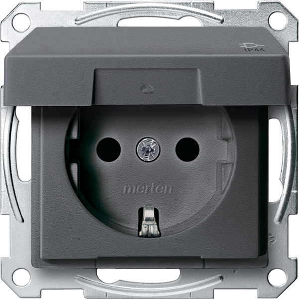 SCHUKO socket-outlet w. hng.lid, IP44, shut., screw term., anthracite, System M image 4