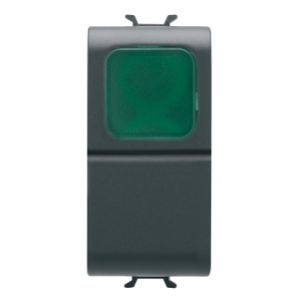 PUSH-BUTTON 1P 250V ac - NO 16A -  GREEN DIFFUSER - 1 MODULE - SATIN BLACK - CHORUSMART image 1