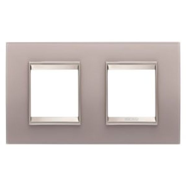 LUX INTERNATIONAL PLATE - IN GLASS - 2+2 MODULES HORIZONTAL - PERLY GRAY - INNER FRAME MATT LIGHT BRONZE - CHORUSMART image 1