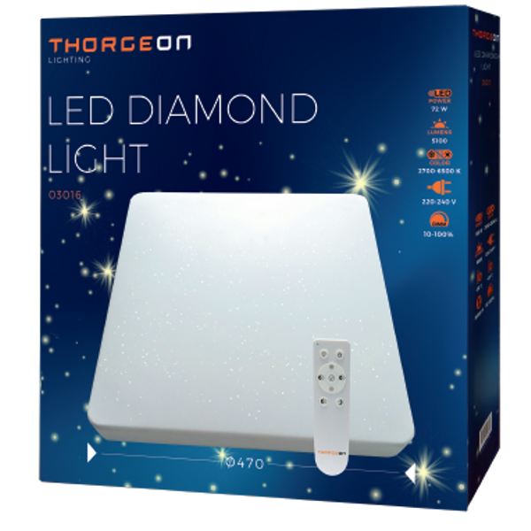 LED Ceiling Light 72W 5100Lm 2700-6500K IP20 RA80 Size L470*W470*H70mm THORGEON image 2