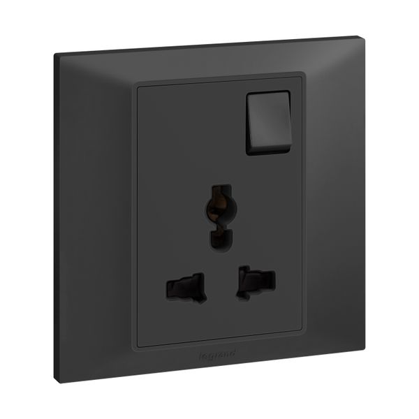 Socket 1 Gang Multistandard Switched 7X7 Black,  Legrand-Belanko S image 1