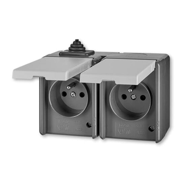 5518-2029 S Double socket outlet with earthing pins, with hinged lids, IP 44 image 1