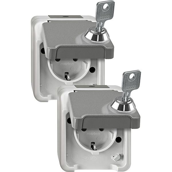 SCHUKO socket, lockable with 2 identical closures, set of 2, light gray, AQUASTAR image 1