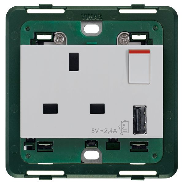 2P+E13ABS socket+red switch+A-USB Silver image 1