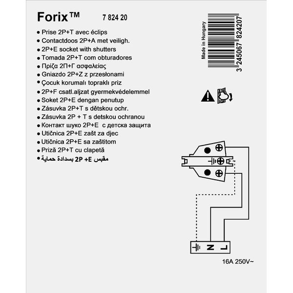 German std socket 2P+E Forix - with shutters - IP 2X - 16 A - 250 V~ - white image 3