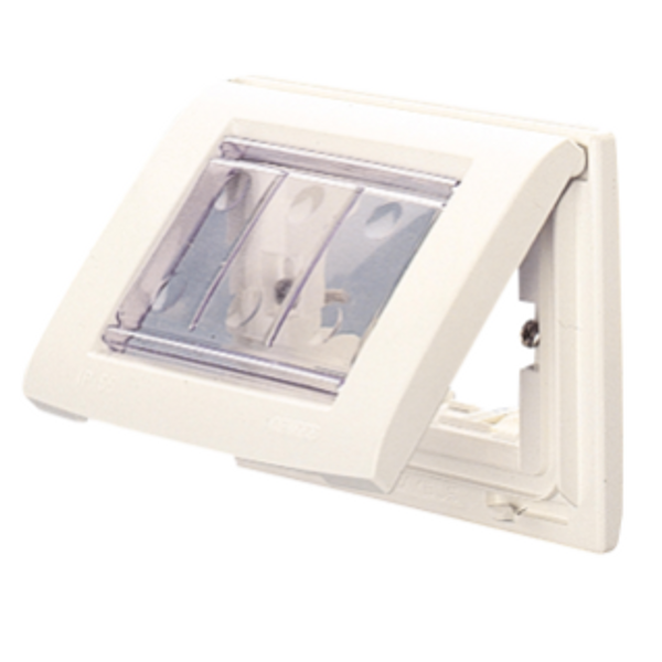 SELF SUPPORTING WATERTIGHT PLATE - FOR FLUSH-MOUNTING RECTANGULAR BOXES  - IP55 - 3 GANG - CLOUD WHITE - PLAYBUS image 1