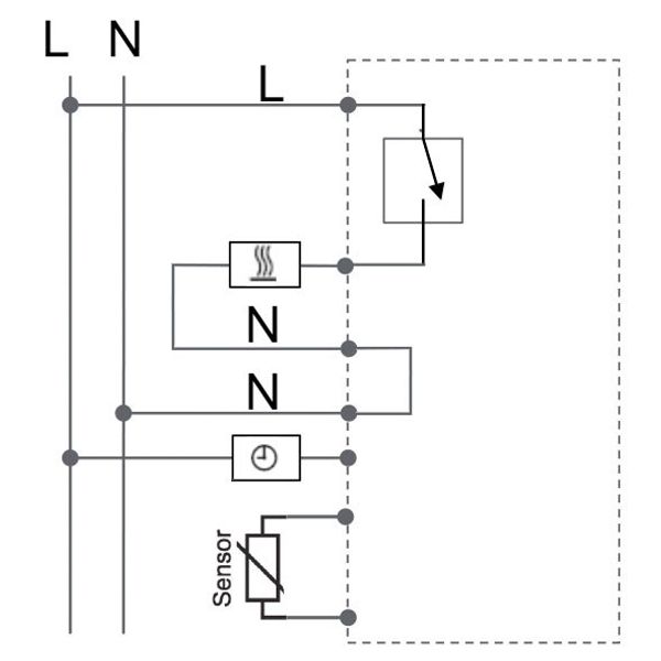 UP controller 5-30C with limiter function. 10-40C, RAL9016 glossy 55x55, AC 230V, 16 A 1 NO contact, PWM / 2 point control, switch, TA, display, sensor image 4