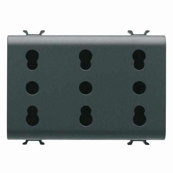 ITALIAN STANDARD TRIPLE SOCKET-OUTLET 250V ac - 3X2P+E 16A DUAL AMPERAGE - P11-P17 - 3 MODULES - SATIN BLACK - CHORUSMART image 2