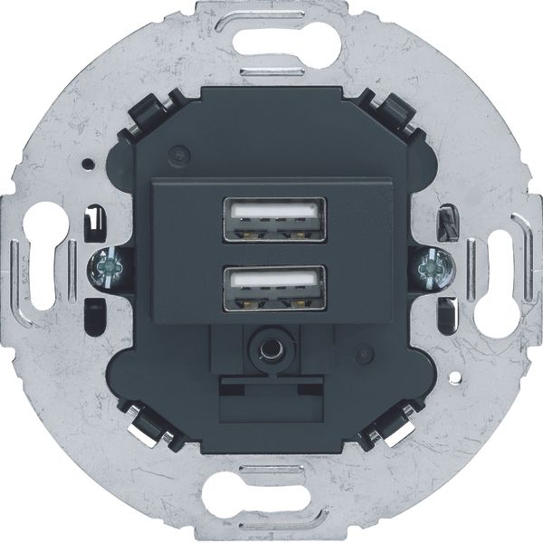 230 V USB charging socket outlet, 2gang, 3.0A, round supporting ring, image 1