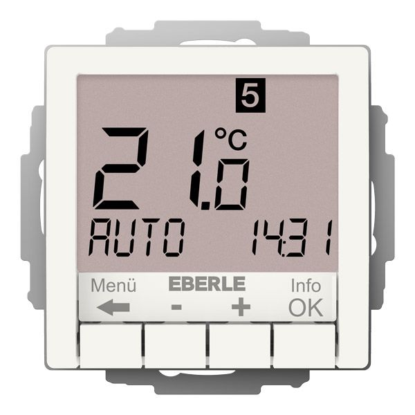 Clock thermostat as a room controller, RAL9010 glossy 55x55, AC 230V, 1NO contact, 10 A, white backlighting image 1