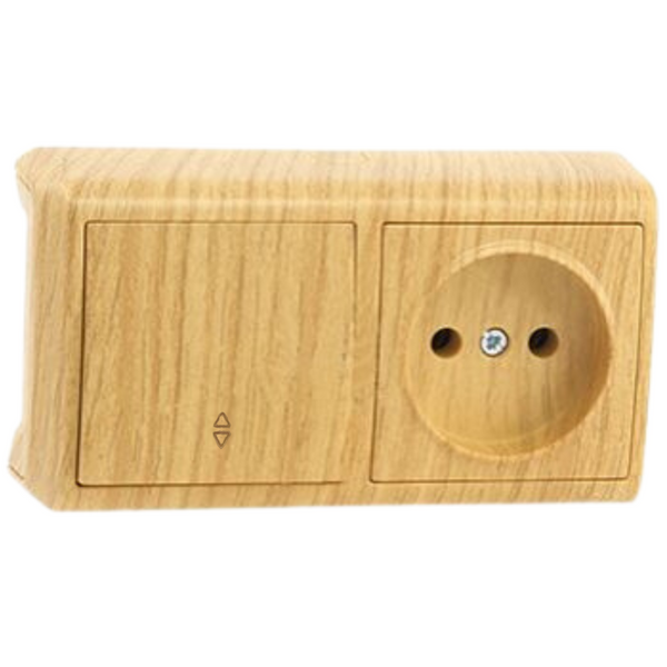 Vera Oak Two Way Switch + Socket Horizontal image 1