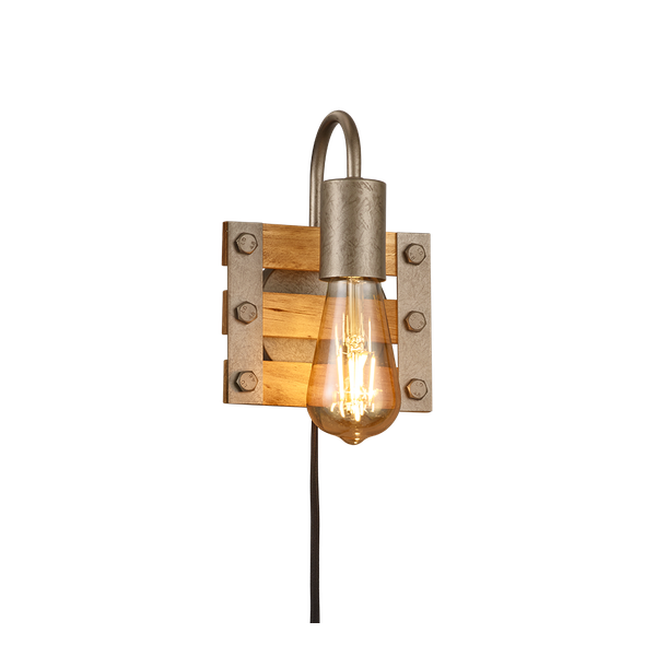 Khan wall lamp E27 antique steel/wood image 1