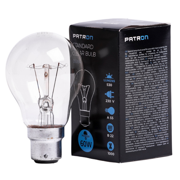 Incandescent Bulb B22 60W A55 230V CL Patron image 1