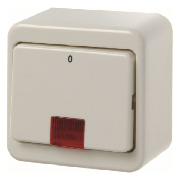 Control on/off switch 2pole imprint "0" surf.-mtd, redlens, white gl. image 1